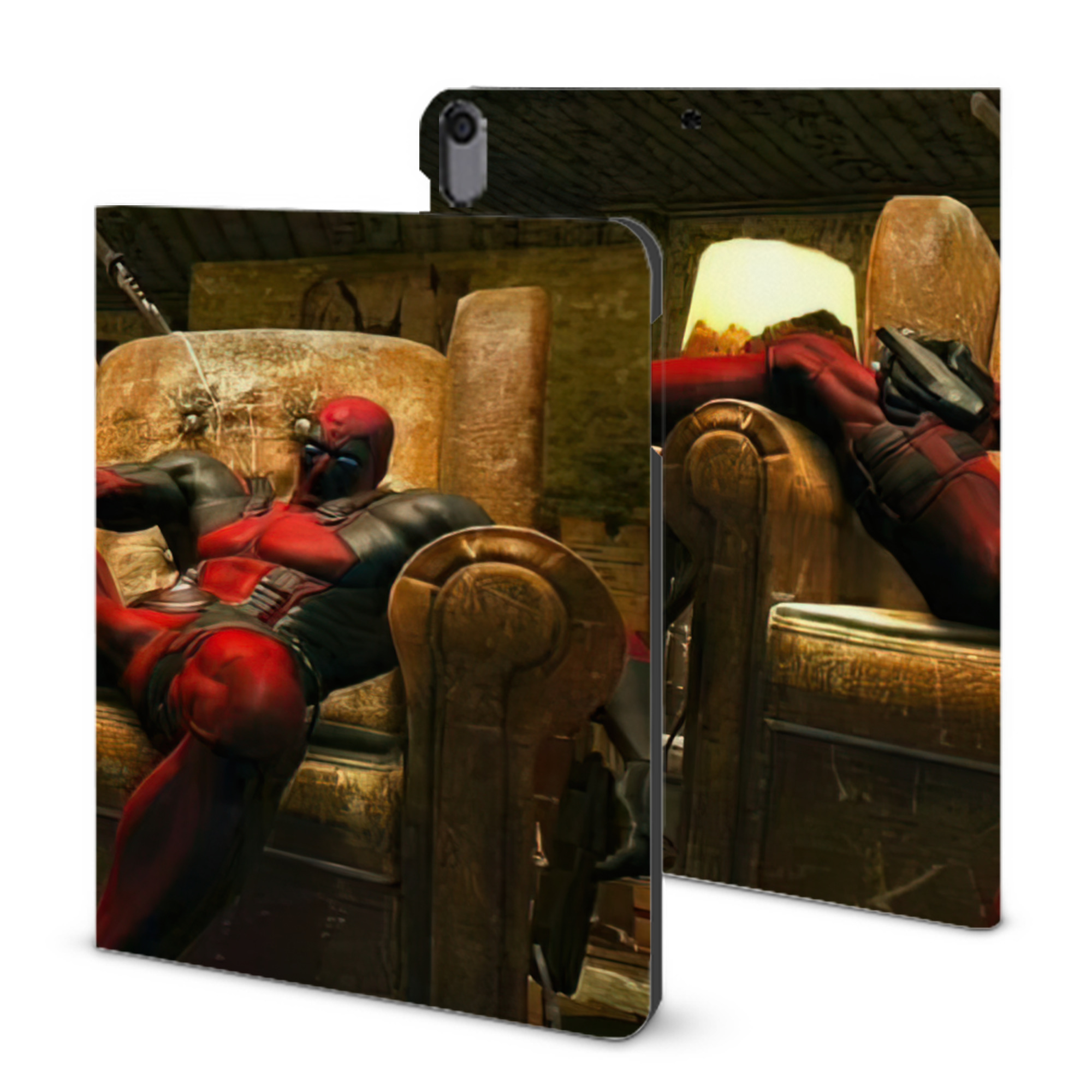 （画像用） Deadpool デッドプール IPad ケース ブック型 PUレザー TPU 耐衝撃 軽量 薄型 ペン収納なし 全面保護 IPad 各モデル対応